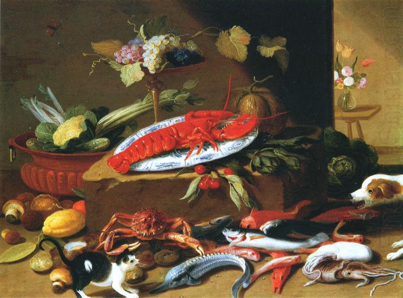 Chien et chat devant un homard, Jan Van Kessel